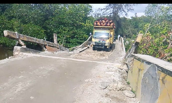 Perusahaan Diduga Langgar Batas Tonase, Jembatan Langgune kembali Terancam Rusak Parah.