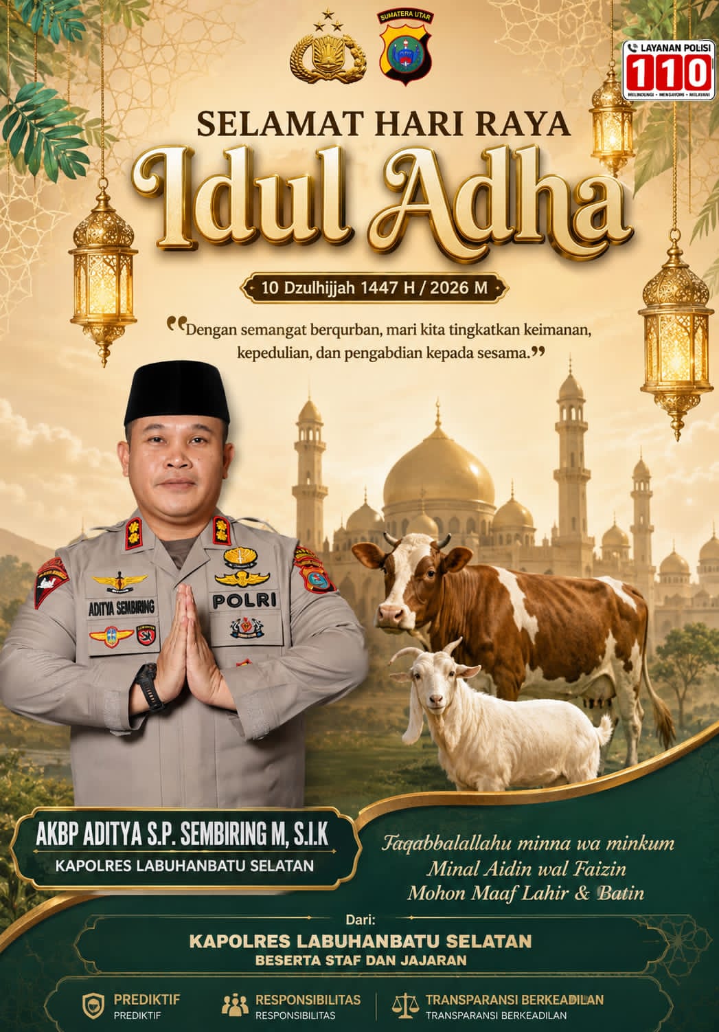 Polres Labusel Tebar Kepedulian Idul Adha 1447 H, Salurkan Hewan Qurban Kapoldasu dan Kapolres.