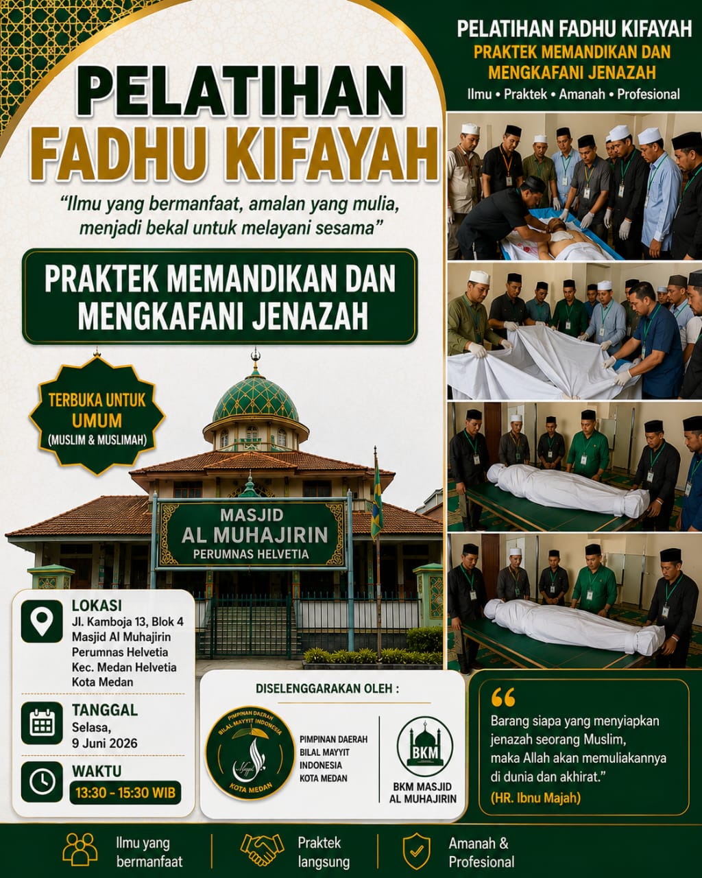 Pelatihan Fardhu Kifayah di Masjid Al Muhajirin Helvetia Diikuti 37 Peserta, BMI Kota Medan Tekankan Pentingnya Peran Keluarga dalam Pengurusan Jenazah.