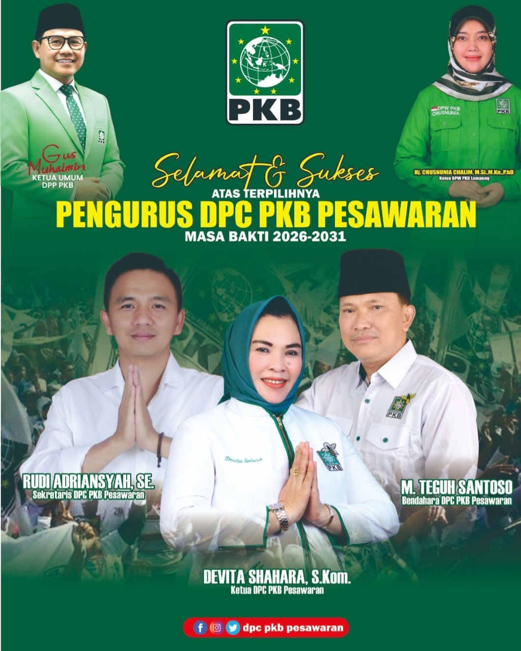 Devita Shahara Resmi Pimpin DPC PKB Pesawaran Periode 2026–2031.