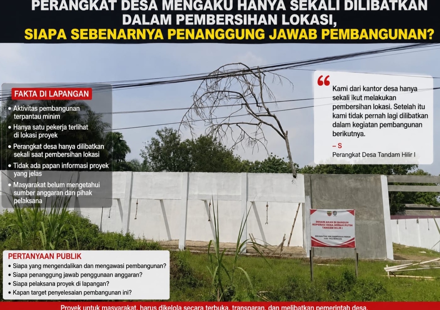 ADA APA DENGAN PROYEK KOPERASI MERAH PUTIH?Perangkat Desa Mengaku Hanya Sekali Dilibatkan dalam Pembersihan Lokasi, Siapa Sebenarnya Penanggung Jawab Pembangunan?.