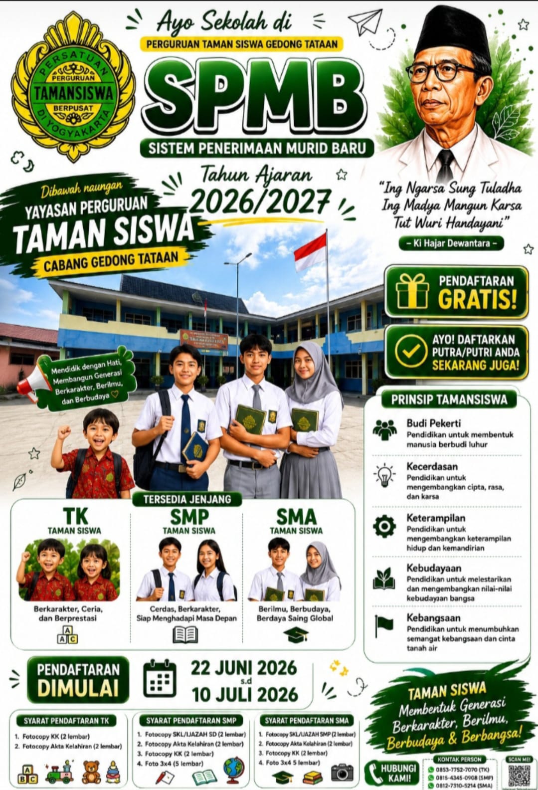 Perguruan Taman Siswa Gedong Tataan Buka SPMB Tahun Ajaran 2026/2027, Pendaftaran Gratis untuk Jenjang TK, SMP, dan SMA.