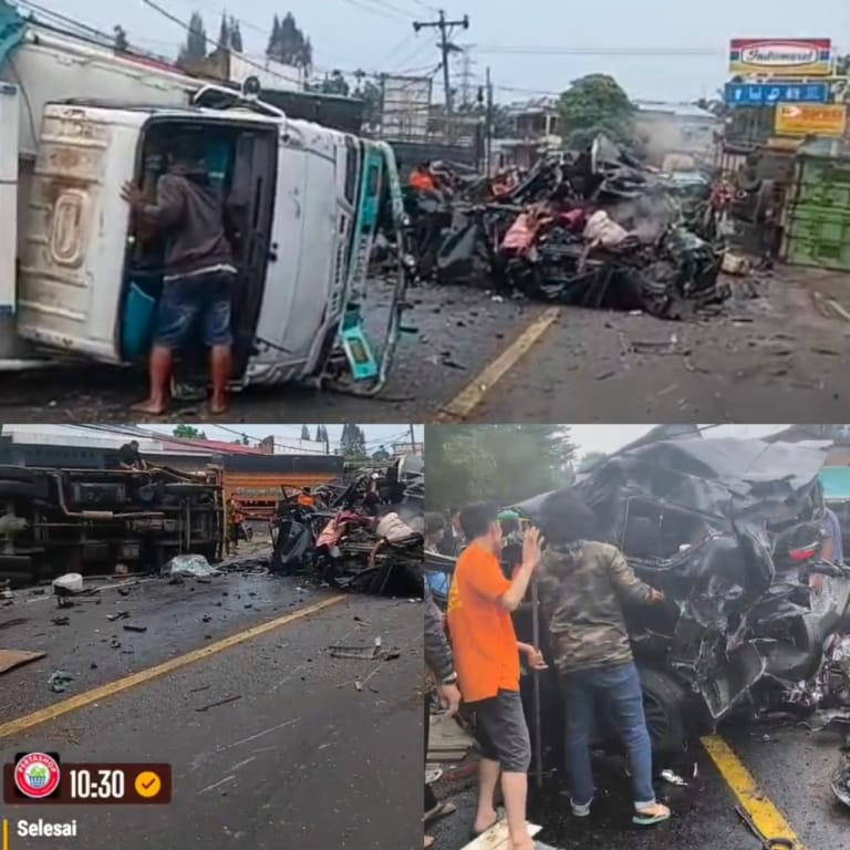 Tabrakan Beruntun Di Sibolangit, Diduga Truk Air Mengalami Rem Blong, 6 Mobil Ringsek Parah Dan Sejumlah Korban Terjepit Di Dalam Mobil