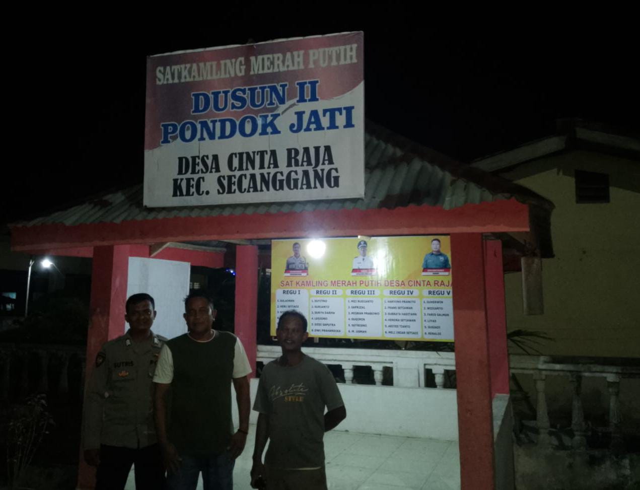Sambangi Pos Kamling, Bhabinkamtibmas Polsek Secanggang Ajak Dukung Keamanan Lingkungan.