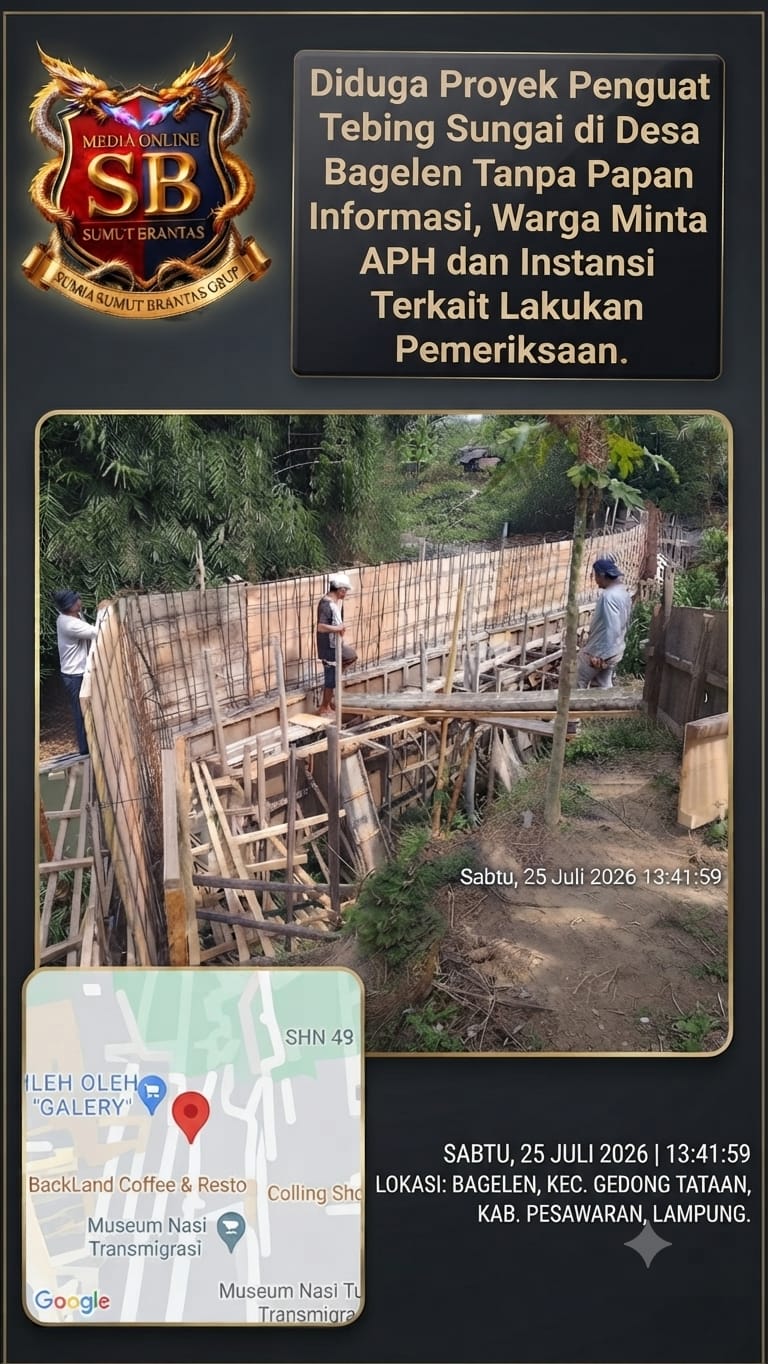 Diduga Proyek Penguat Tebing Sungai di Desa Bagelen Tanpa Papan Informasi, Warga Minta APH dan Instansi Terkait Lakukan Pemeriksaan.