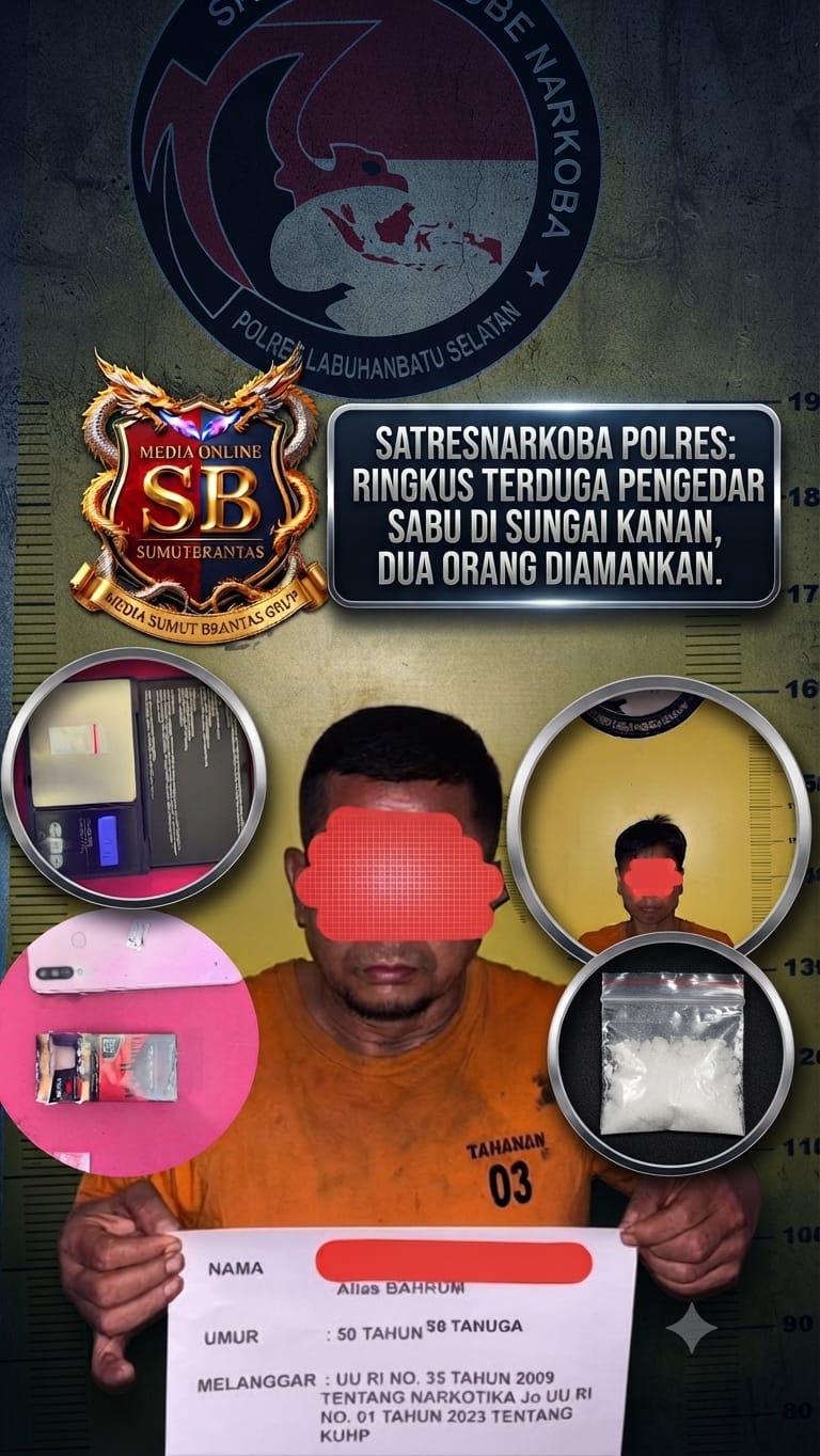 Satresnarkoba Polres Labusel Ringkus Terduga Pengedar Sabu di Sungai Kanan, Dua Orang Diamankan.