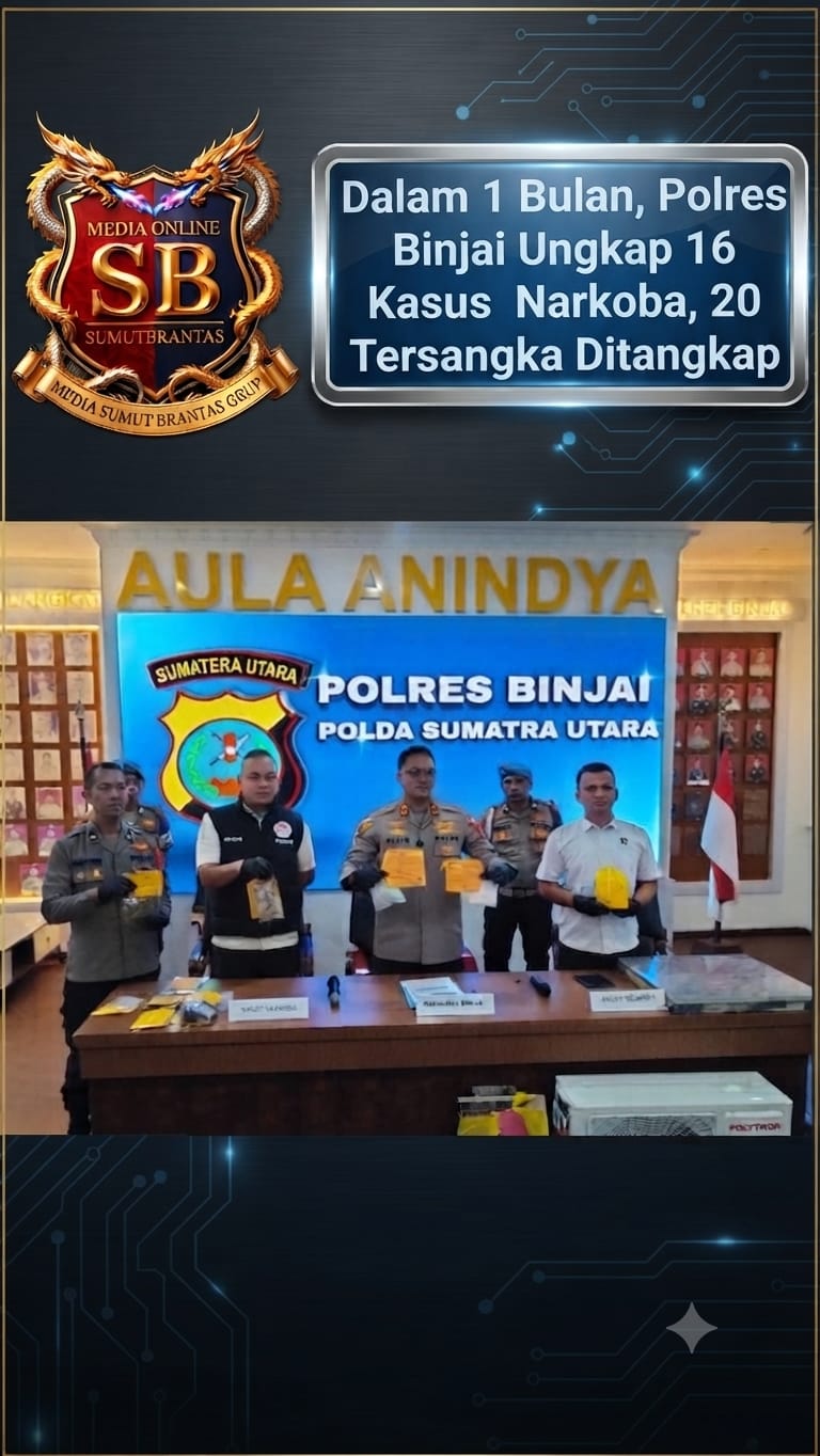 Dalam 1 Bulan, Polres Binjai Ungkap 16 Kasus Narkoba, 20 Tersangka Ditangkap.