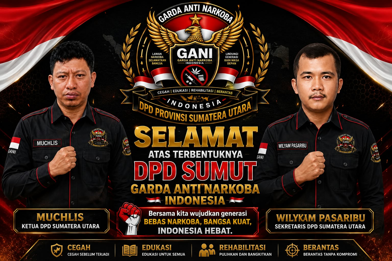 Pengurus DPD Sumut Garda Anti Narkoba Indonesia Resmi Terbentuk, Muchlis Terpilih Sebagai Ketua Dan Willyam Pasaribu Terpilih Sebagai Sekretaris.