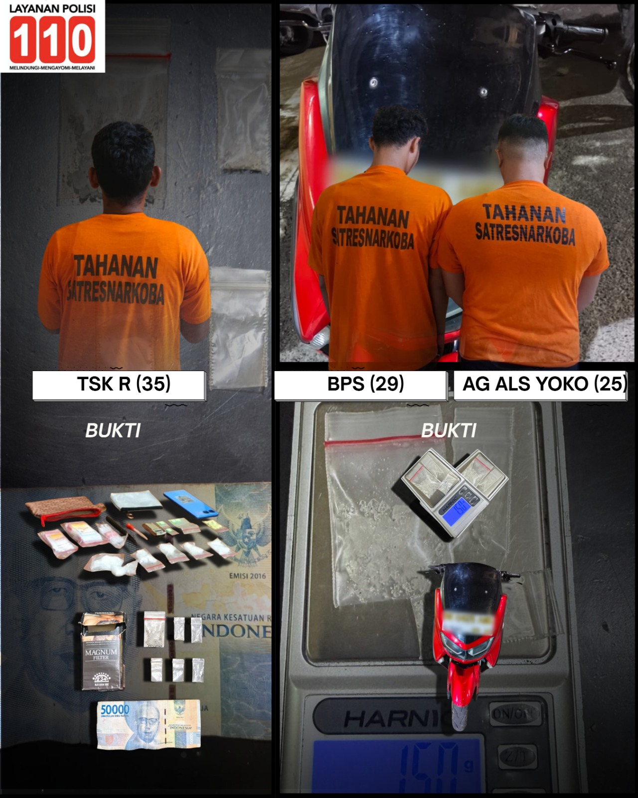 Gerak Cepat Satresnarkoba Polres Binjai, 3 Pelaku Narkoba Diciduk, Sabu dan Ekstasi Diamankan.