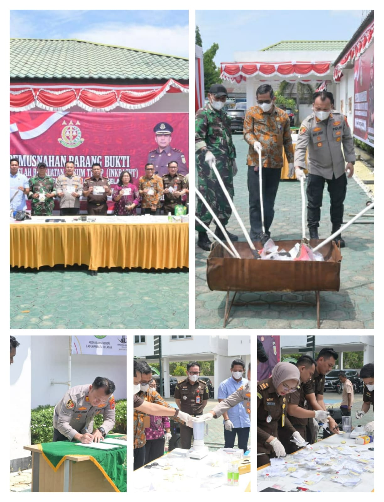 Kapolsek Kotapinang Hadiri Pemusnahan Barang Bukti 92 Perkara Inkracht di Kejari Labusel.