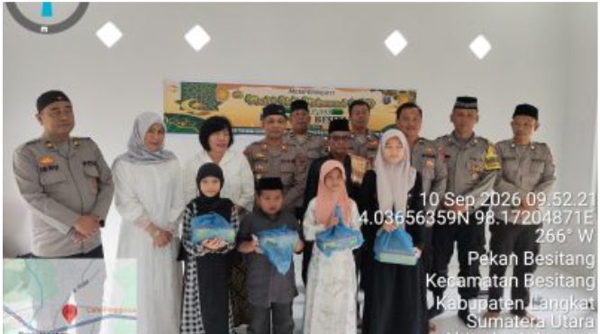 Polsek Besitang Gelar Maulid Nabi Sekaligus Santuni Anak Yatim.