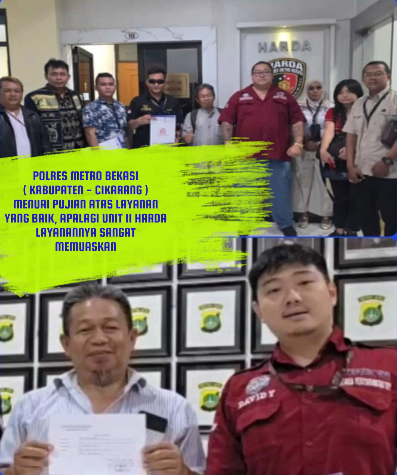Hairil Tami bahagia sekali perkaranya ditangani Unit II Harda Polres Metro Bekasi, Bagus banget, puas banget layanannya.