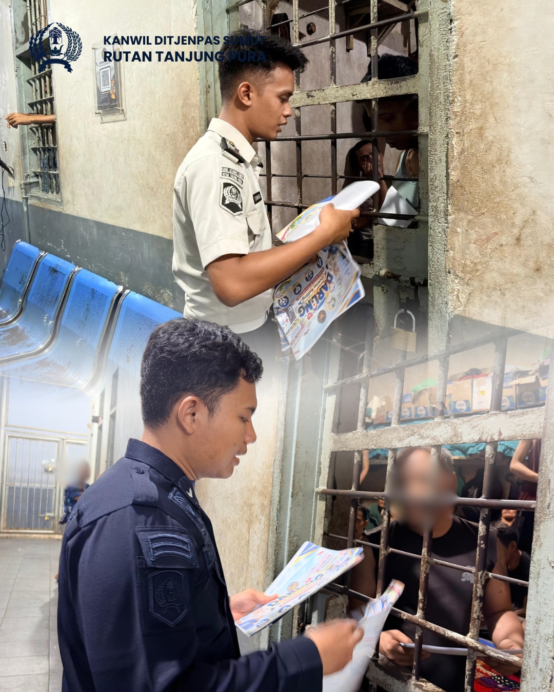 Rutan Kelas IIB Tanjung Pura Laksanakan Sosialisasi dan Pembagian Brosur Aspirasi kepada Warga Binaan di Setiap Blok Hunian.